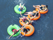 group tubing chain on the Delaware River